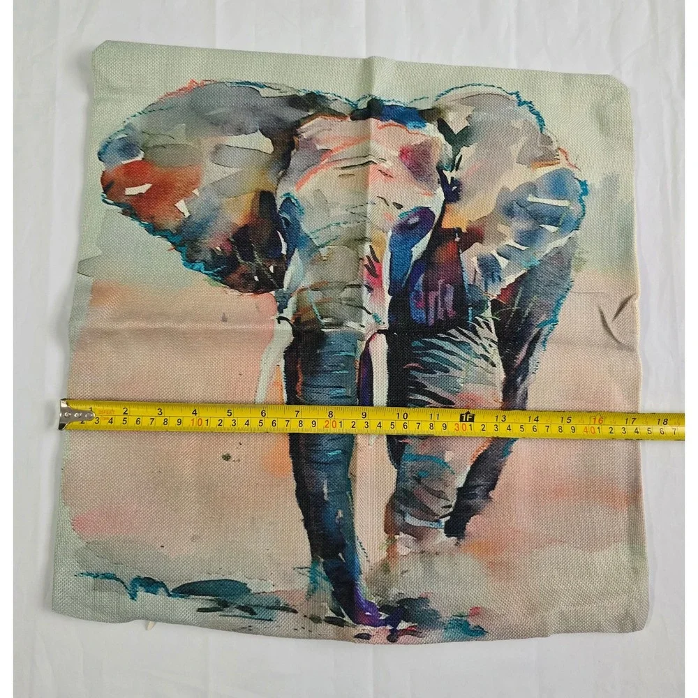 Set of 4 Elephant Throw Pillow Covers 18x18 Watercolor Mandala Boho Linen Blend